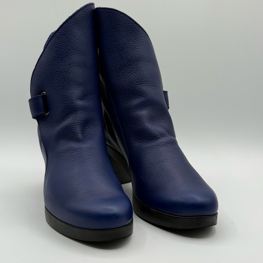 Arche Paris Royal Blue Leather Block Heel Ankle Boots Size 38/US 7 - Picture 4 of 16